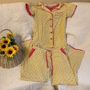 MUNKI MUNKI yellow pink pigs 2 pc pajamas Capri